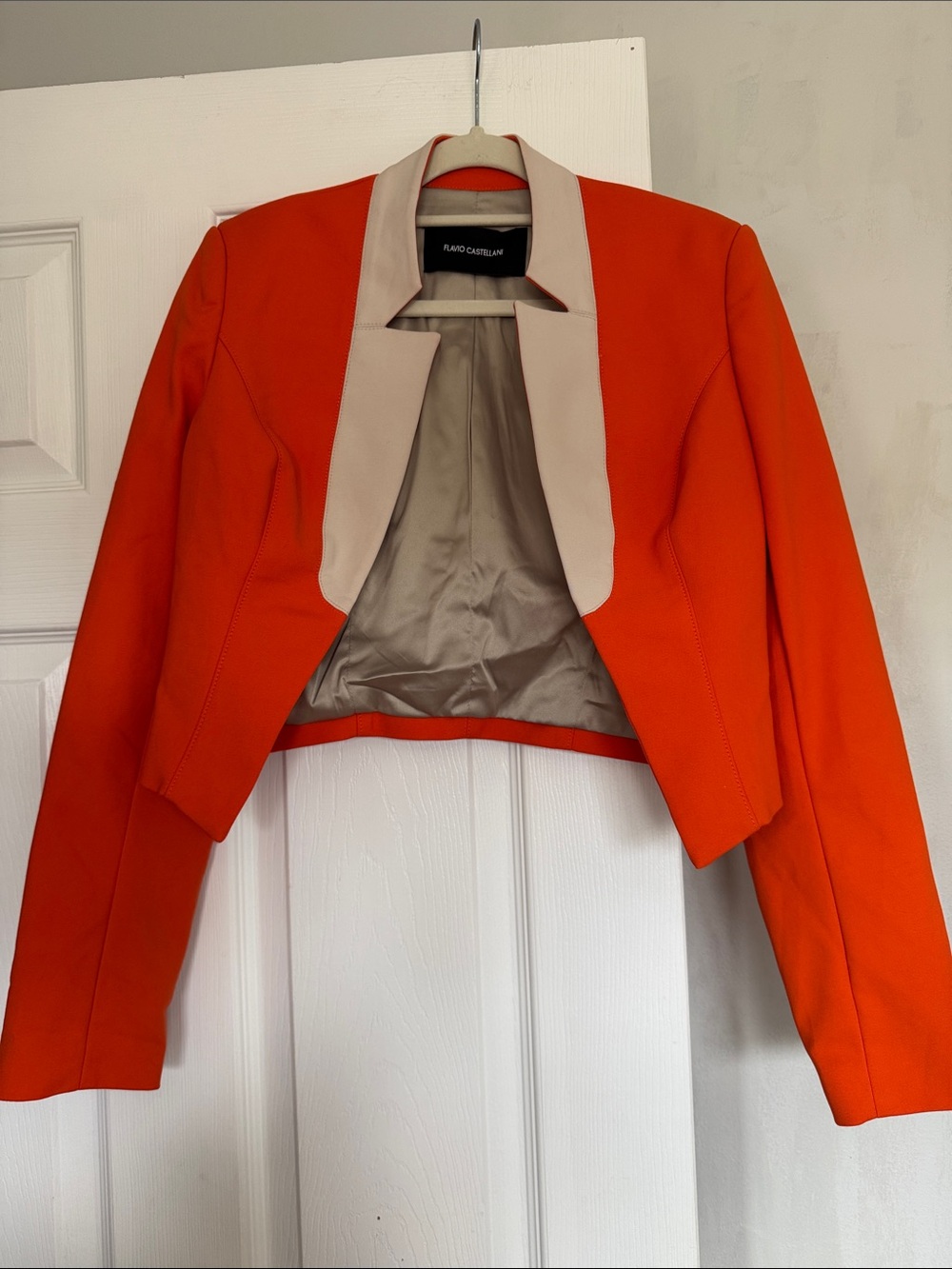 Alfani Contrast-Collar Orange Cropped Blazer